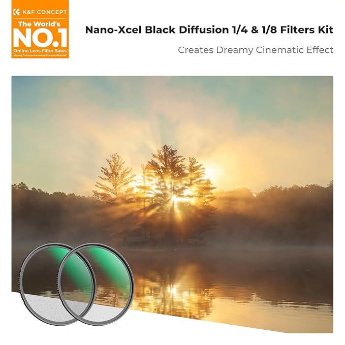 K&F CONCEPT 67mm Black Diffusion 1/4 & 1/8 Lens Filter Kit (2 Pcs), Mist Cinematic Effect Filter for Vlog/Video/Portrait Image with 28 Multi-Layer Coated