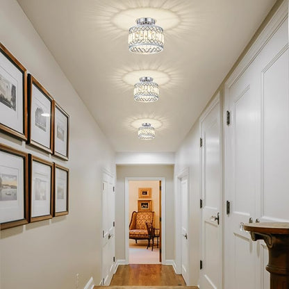 Crystal Chrome Ceiling Light, Modern Semi Flush Mount Ceiling Lighting Fixture, Round Hallway Lighting Fixtures for Entryway Kitchen Bedroom Laundry Room, 1-Light, 9 Inch