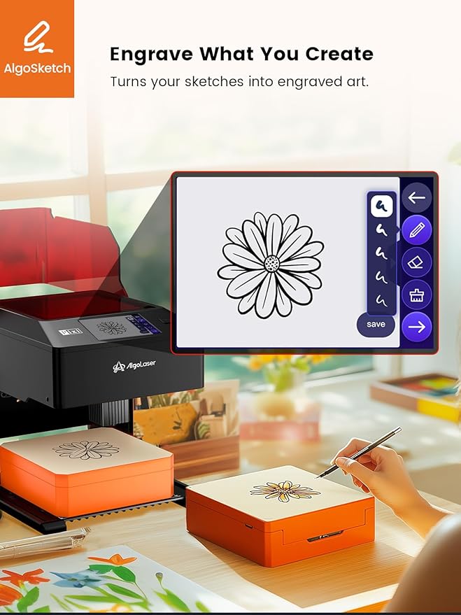 AlgoLaser 10W Portable Laser Engraver Machine: Smart Laser Engraver/Cutter with 3.5" Touchscreen & 2.0 AlgoOS System - Hand Draw/Wireless Transmission/Offline - Laser Engraving for Wood,Metal,Glass
