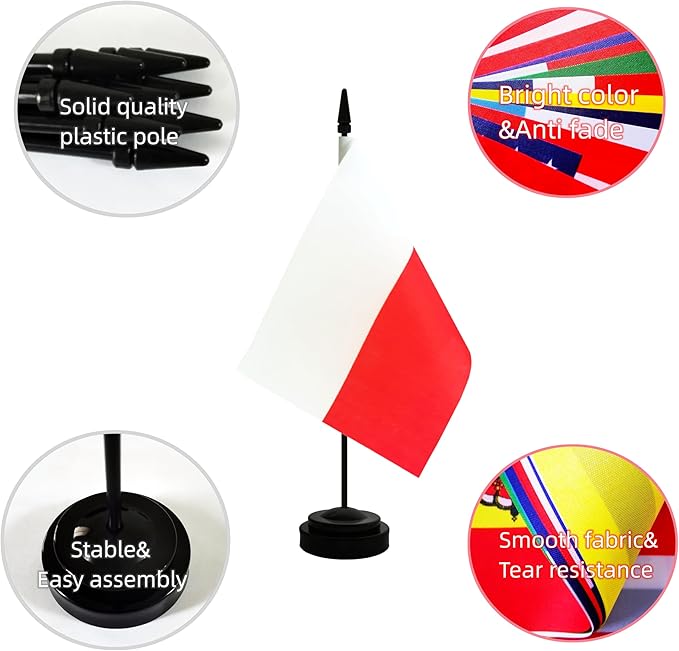 2 Pack Poland Desk Flag, Polish Table Office Flag with Solid Pole and Stand Base, International Country Flag, Festival Celebration, Classroom Meeting Desktop Decoration (Poland)