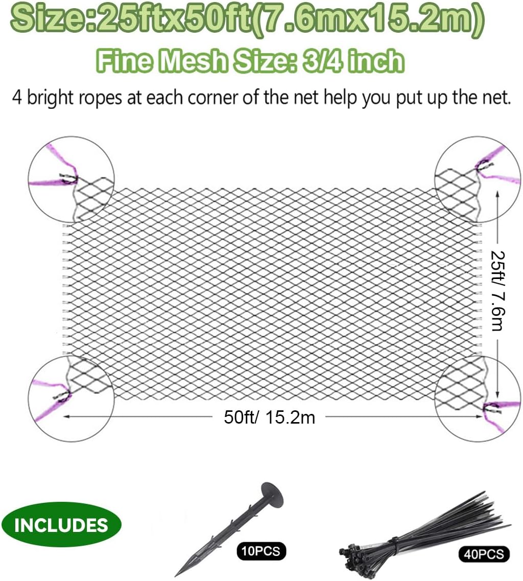 OGORI 25' x 50' Bird Netting Heavy Duty Nylon 3/4" Mesh Garden Netting Protect Fruit Trees, Plants and Vegetables