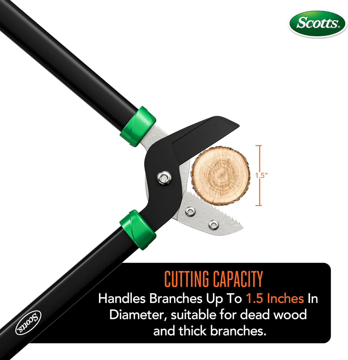 Scotts 21 in. Anvil Lopper – Heavy-Duty Branch Cutter with Teflon-Coated Carbon Steel Blade, 1.5 in. Cutting Capacity, and Comfort Grip Handles, for Dry, Hard, Thick Branches