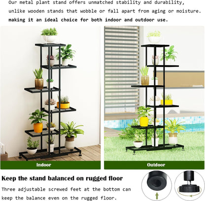Metal Plant Stand, 6 Tier 12 Potted, Upgrade Multiple Plant Rack Shelf Organizer, Indoor Planter Display Shelving Unit for Patio Garden Corner Balcony Living Room