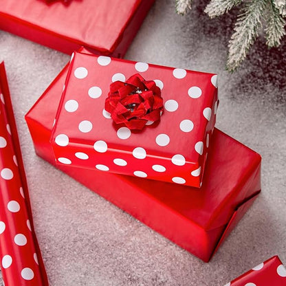 Burymento Red and White Dots Wrapping Paper, Reversible Pink Gift Wrap for Birthday, Valentines, Mothers day, Graduation, Wedding, Fathers day, Baby Shower, Christmas (17in x 32.8ft)