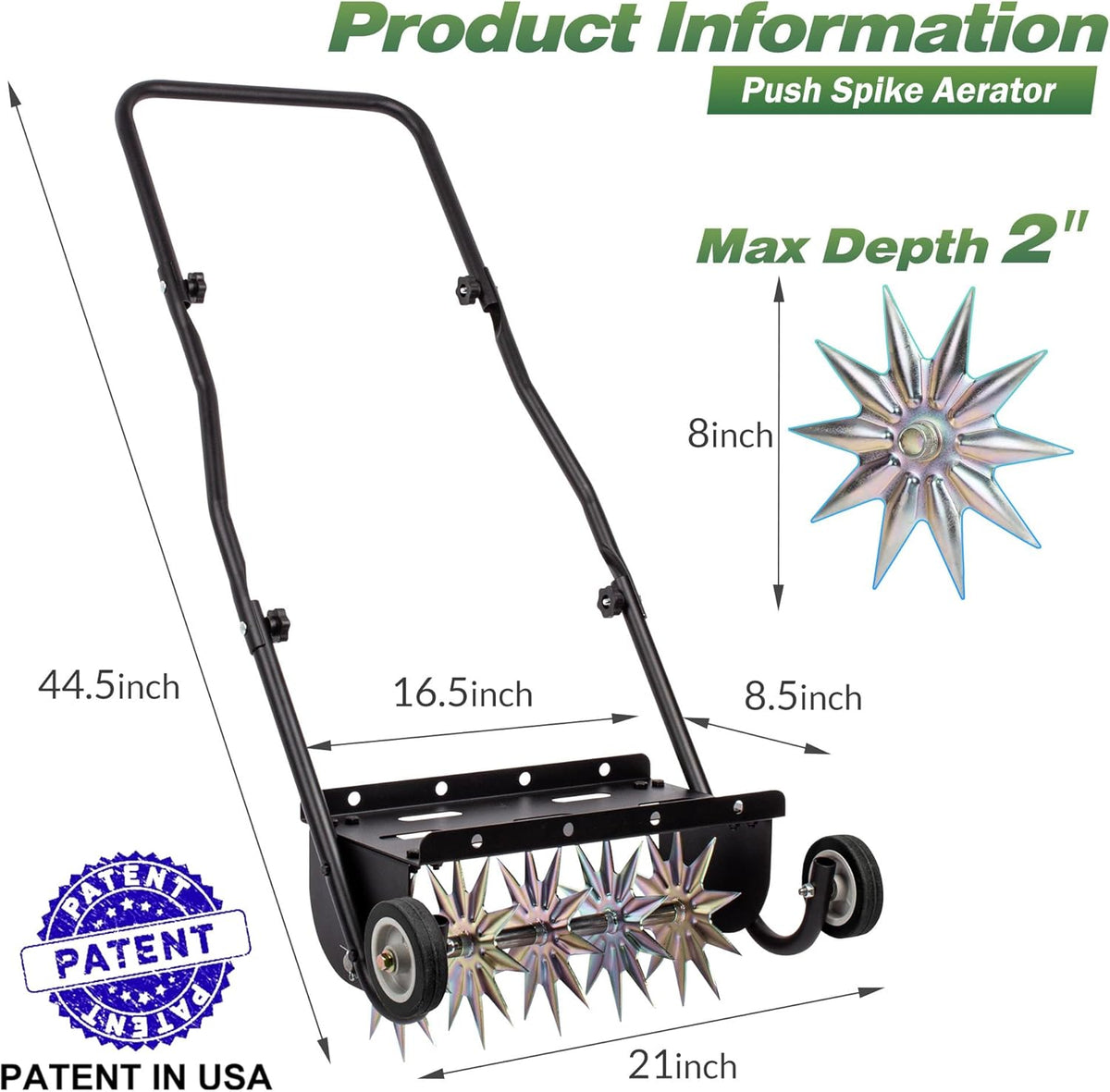 Suchtale 18-Inch Push Spike Aerator, Heavy Duty Rolling Lawn Aerator, Rotary Spike Lawn Aerator, Manual Aeration Equipment with Steel Handle, Suitable for Lawns, Garden, and Yard Grass Aeration