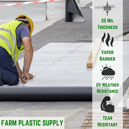 Farm Plastic Supply - Crawl Space Vapor Barrier, 20 mil - Thick Plastic Sheeting, Drop Cloth Moisture Barrier for Crawl Space Encapsulation, Heavy Duty Polyethylene, Black & White Film (24' x 10')
