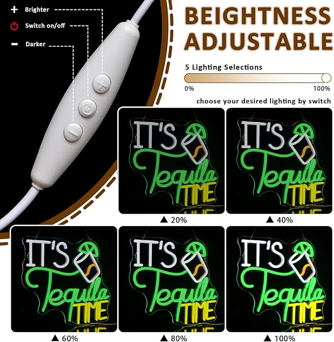 It Is Tequila Time Neon Sign for Wall Decor, Tequila Led Signs, USB Dimmable Neon Lights for Beer Bar Kitchen Restaurant Home Pub Party Man Cave Club Shops Hotel Store Business Gift