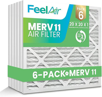 20x20x1 Air Filter – 6 Pack, MERV 11 Pleated HVAC & Furnace Filter, Electrostatic Mechanical Filtration (Actual Size 19.75 x 19.75 x 0.75)
