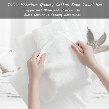 8-Piece Bath Towels Set, 100% Cotton Thick Soft Highly Absorbent Durable, Quick Dry, Bathroom Towels Set (2 Bath Towels, 2 Hand Towels, 4 Washcloths) - Perfect for Daily Use