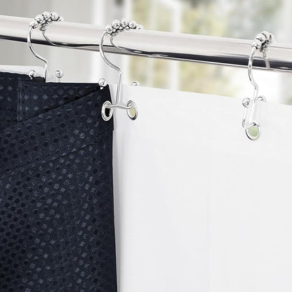 3 in 1 Long Navy Blue Shower Curtain Set-72 W x 78 H, Modern Waffle and PEVA Liner Set with 12 Stainless Steel Hooks, Waterproof Fabric for Bathroom