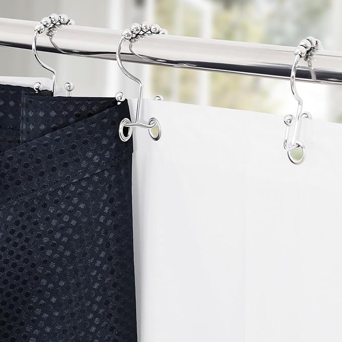 3 in 1 Shower Curtain Set, Navy Blue Waffle Shower Curtain and PEVA Liner Set with 12 Stainless Steel Shower Curtain Hooks, Waterproof Fabric Shower Curtains for Bathroom, 72 W x 72 H