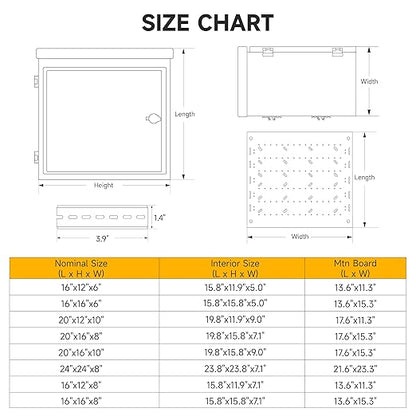 Steel Electrical Box, 16"x16"x8" Steel Enclosure, IP67 Waterproof & Rust-Resistant, Outdoor/Indoor Electrical Junction Box with Mounting Plate for Wall/Pole Mount