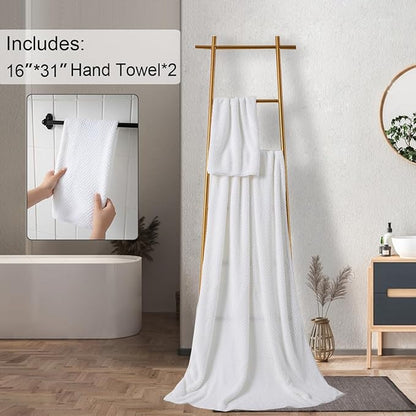 Hand Towels Set 2 Pack-16“x31”,Ultra Soft Microfibers Bathroom Towel Set Highly Absorbent Quick Dry Luxury Premium Towel Lightweight Durable Hand Towel Collection for Hotel Spa Gym Kitchen,White