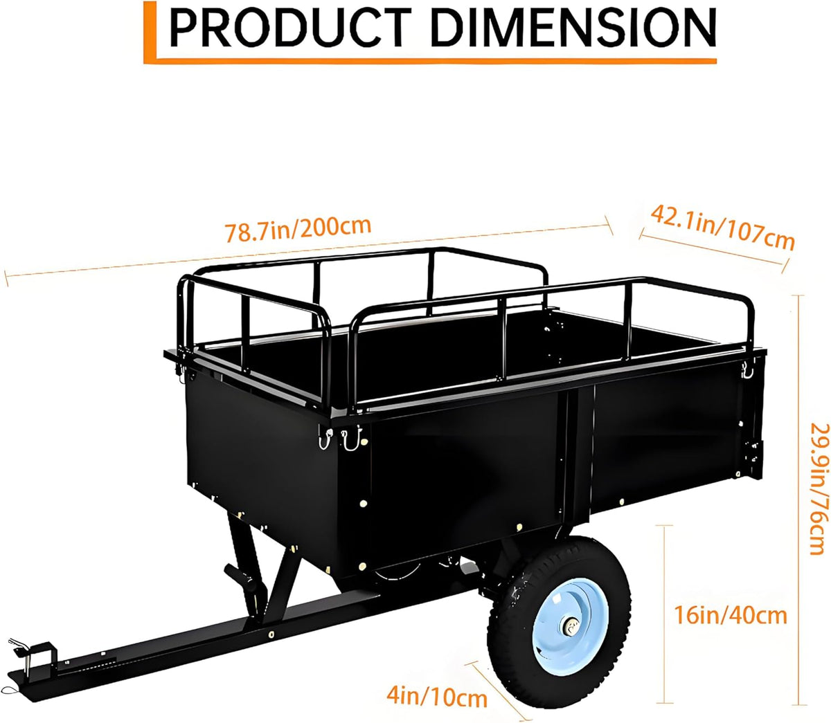 Utility Trailer, Steel ATV Trailer, Heavy Duty Lawn Mower Trailers, 750 Lbs 15 Cu.Ft. with Removable Sides, Pneumatic Tires and Quick Dump Pull Back, Dump Trailers for Gardens, Tractors, and Farms