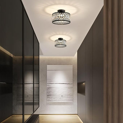 Crystal Black Ceiling Light, Modern Semi Flush Mount Ceiling Lighting Fixture, Round Hallway Lighting Fixtures for Kitchen Entryway Bedroom Laundry Room, 1-Light, 11.4 Inch