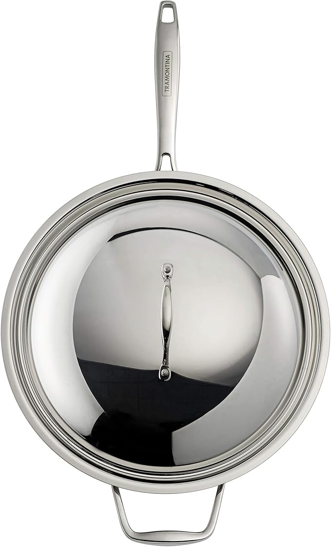 Tramontina Signature Tri-Ply Clad Stainless Steel 12.5-Inch Wok with lid, Induction-Ready, Dishwasher-Safe, NSF-Certified, Made in Brazil
