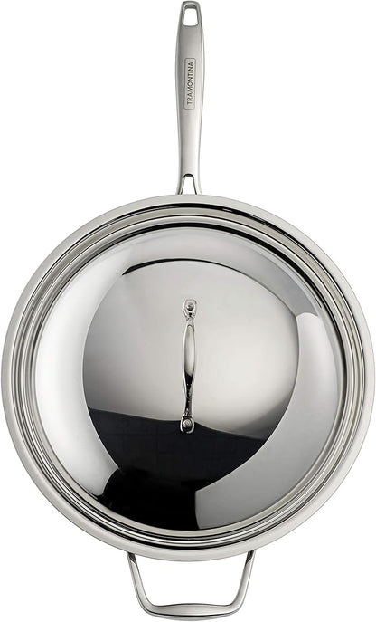 Tramontina Signature Tri-Ply Clad Stainless Steel 12.5-Inch Wok with lid, Induction-Ready, Dishwasher-Safe, NSF-Certified, Made in Brazil