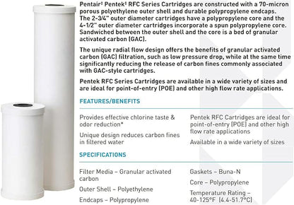 Pentair Pentek RFC-20BB Big Blue Carbon Water Filter, 20-Inch, Whole House Heavy Duty Radial Flow Carbon Replacement Cartridge with Granular Activated Carbon (GAC) Filter, 20" x 4.5", 25 Micron