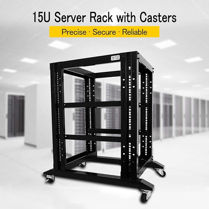 Raising Electronics Server Rack Open Frame Rack 4 Post 19 inch Adjustable Server/Audio Rack Cold Rolled Steel(15U,31 Depth)