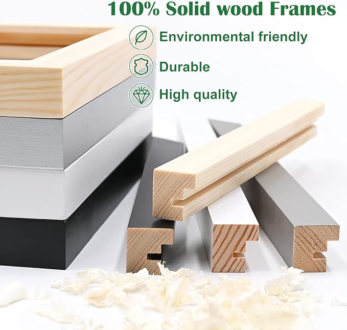 KINLINK 12x16 Picture Frame Black, Solid Wood Frames with Acrylic Plexiglass for Pictures 11x14/9x12 with Mat or 12x16 without Mat,Wall Display Photo Frame, Set of 4