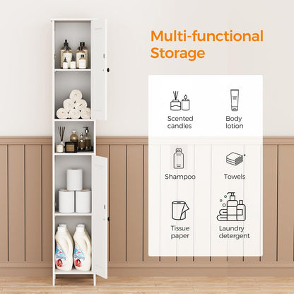 Homleke Tall Bathroom Storage Cabinet with 2 Doors, Slim Bathroom Cabinet | Narrow Storage Cabinet with Adjustable Shelves, Anti-Tip Design, Reversible Door, Easy Assembly, White, 11.8''W