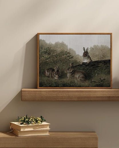 InSimSea Framed Wall Art for Living Room Three Rabbits Vintage Wall Art Easter Bunny Decor Aesthetic Animal Landscape Oil Painting Countryside Farmhouse Wall Decor Colorful for Bedroom Office 12x16in