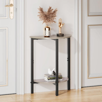 Vagusicc Side Tables Small End Tables, Set of 2 Half Round Side Table for Living Room, 2 Tier Couch Side Table, Small Round Coffee Table Accent Table, Thin Sofa Table Narrow Entryway Table, Grey