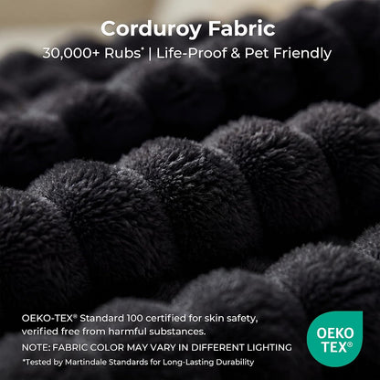 LIKIMIO Liorin Plush 71" Floor Loveseat Sofa Black Corduroy No Assembly | 2 Seater | High-Density Foam | 25.6" Deep Seat | 17.3" High Seat | Sofa in a Box | Ideal for Apartment/Living room