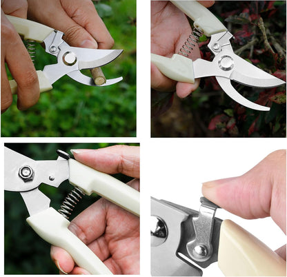 Garden Flower Shears Pruning Shears 6.9 inches Scissors Heavy Duty Plant Scissors for Cutting Flowers, Trimming Plants, Bonsai, Fruits Picking (White Handle)