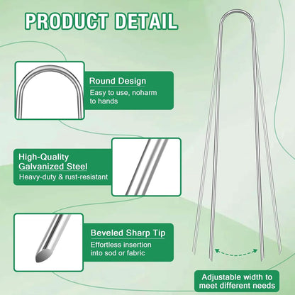 8 Gauge Landscape Staples, FUIJOL 12 Inch Heavy Duty U-Shaped Landscape Stakes, 25 Pack Galvanized Garden Staples for Weed Barrier Stakes, Ground Cover, Irrigation Tubing, Fence (25)