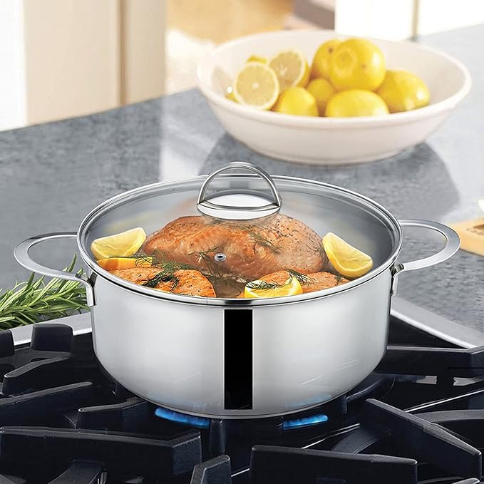 Tri-Ply Stainless Steel Sauce Pan with Steamer Basket & Straining Glass Lid — Heavy-Duty,Thick Base,Rust-Resistant,Warp-Free —100% Food-Grade —Built to Last– Works with All Stovetops, Pasta Pot 2.5 QT