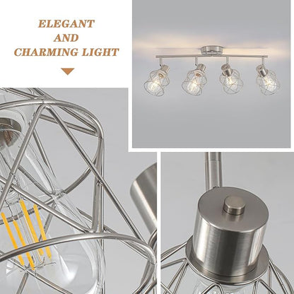 BUXVRCS Adjustable Multi-Directional Brushed Nickel Light Fixtures, Semi Flush Mount Ceiling Light, Kitchen Light Fixtures Ceiling Mount, Geometric Metal Cage Industrial Spotlight Fixtures