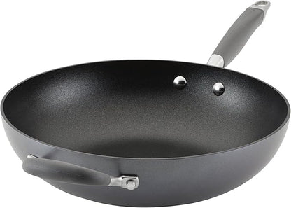 Anolon Advanced Home Hard Anodized Nonstick Pan, Stir Fry w/Helper Handle (12"), Moonstone