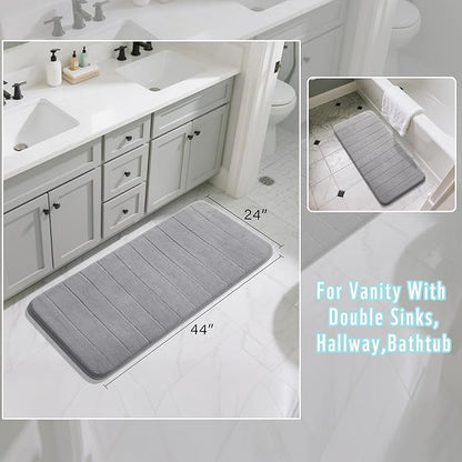Yimobra Long Bath Mat 44"x24", Super Soft Quick Dry Memory Foam Bathroom Rug, Water Absorbent, Non Slip Backing Machine Washable for Tub Shower, Thick Comfort Support, Gray