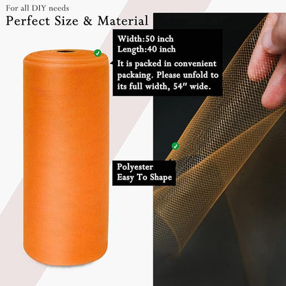 Orange Tulle Fabric Rolls 54 Inch by 40 Yards Tulle Bolt Spool for Wedding Decorations DIY Halloween Tutu Baby Shower Table Skirt Ceiling Decor Birthday Party Craft Supplies