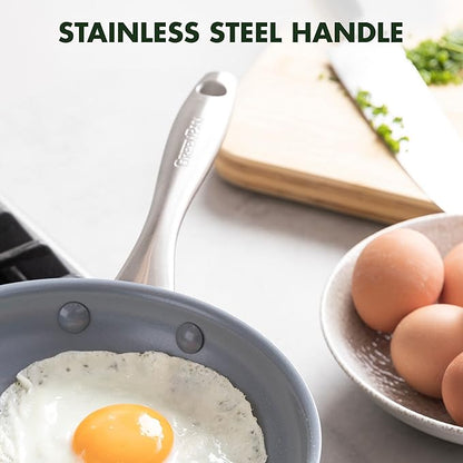 GreenPan Lima Ceramic Hard Anodized 8" Frying Pan Skillet Nonstick, PFAS/PFOA-Free Nontoxic Pots and Pans, Oven & Broiler Safe, Stainless Steel Handle, Cookware for Eggs & Omelet, Gray (Pack of 2)