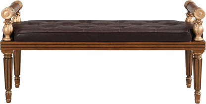 Christopher Knight Home Yae Luxurious PU Leather Upholstered End of Bed Ottoman, Wooden Living Room Ottoman Bench with Fluted Legs/Cylindrical Arm, Long Entryway Bench with Button Tufting, Brown