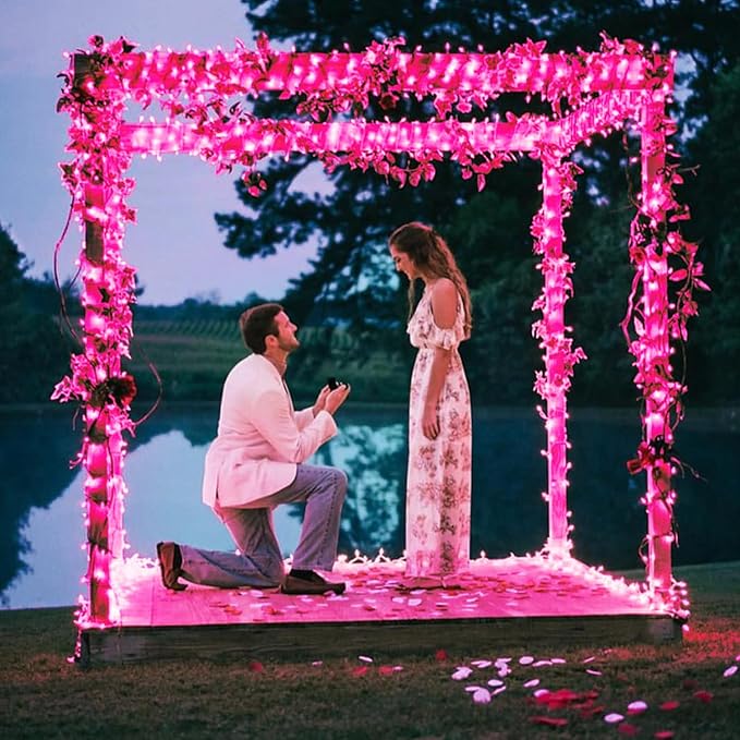 JMEXSUSS 500 LED Pink Room Lights, 8 Modes 163ft Waterproof Pink Christmas Lights Outdoor Plug in with Remote Control, Clear Wire String Light for Tree Outside Yard Wedding