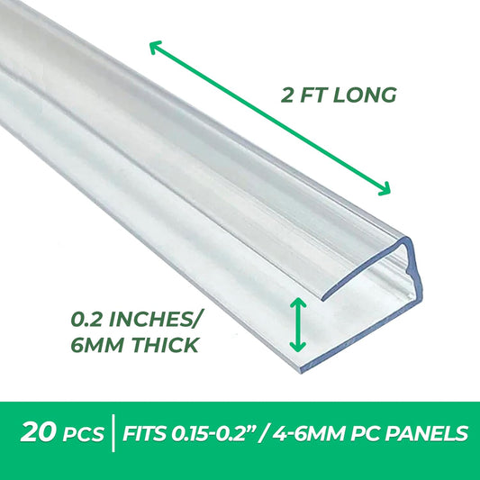 Polycarbonate Greenhouse Panels U Connector - 20 Pieces, 2ft Length, Prevent Dust, Rain & Moisture from Getting into Twin-Wall Panels, Fit 6mm or 4mm (0.2 in) Panels (U Connectors 6mm-2ft)