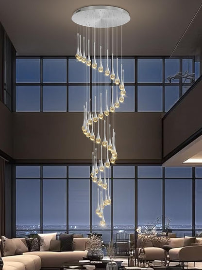 197inches Large Chandeliers for High Ceilings Silver Chandeliers for Entryway High Ceiling Pendant Lights Crystal Drop Light for Living Room Foyer Hallway Staircase