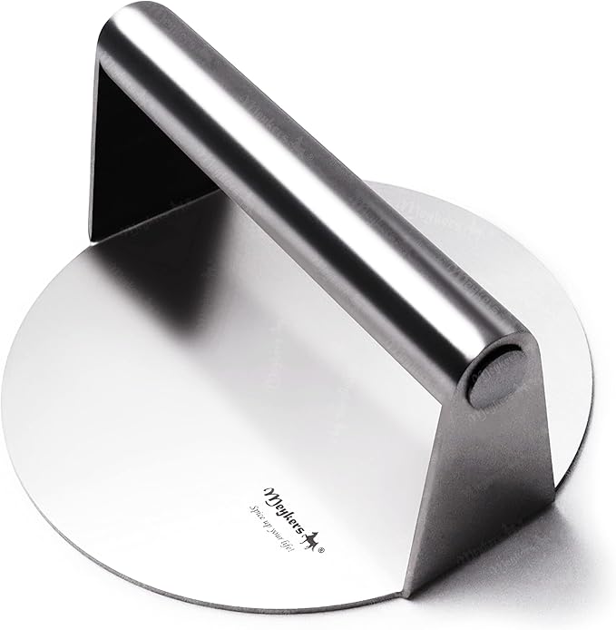 Meykers Smash Burger Press 6.3” Burger Smasher | for Griddle Grill Pan Skillet | Weight Gain Flat Presser Smashburger Maker 304 Stainless Steel | Meat Bacon Sandwich Panini | Tool Kit for BBQ Lover