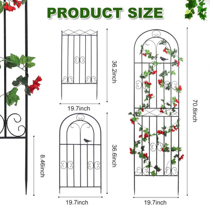 2 Pack 70.8" H x 19.7" W Metal Garden Trellis with Black Coating, Wire Lattice Grid Panel for Climbing Plants Outdoor Roses Vine Cucumbers Vegetables Flower Support