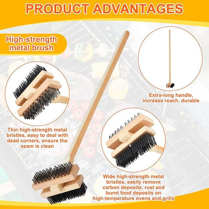 1 Pack Stainless Steel Grill Brush 48 Inch Large Double Ended Grill Brush with Long Handle for Commercial BBQs Outdoor Good Picnic Restaurant Kitchens Dealing with Grease Residue and Buildup