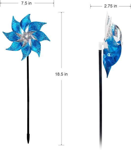 Hausse 10 Pack Reflective Pinwheels with Stakes, Extra Sparkly Pin Wheel for Garden Decor, Bird Repellent Devices Deterrent to Scare Birds Away from Yard Patio Farm, Blue
