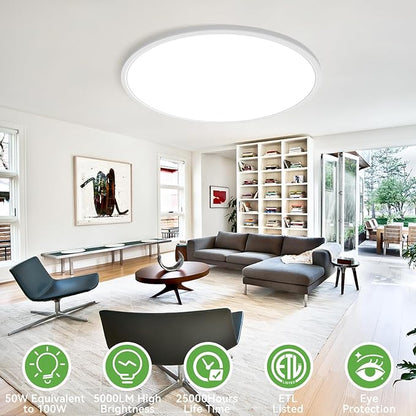 zemty 2Pack 20 inch LED Flush Mount Ceiling Light, 50W 5000lm Large Light Fixture, 3 Color Temperature in One 3000k 4500k 6000K Round Modern Ceiling Lamp for Bedroom Kitchen Dining Room (White)