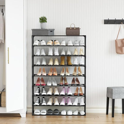 TY ARTS & CULTURE 2 Pack 9-Tiers Shoe Rack Organizer, Sturdy Metal Pipes & Durable Non-Woven Fabric, Space Saving Tall Shoe Shelf Hold 72-90 Pairs, Shoe Rack for Entryway (Black)