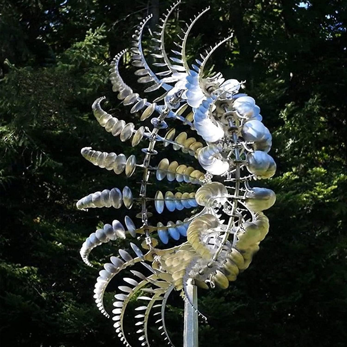 Magical Metal Windmill, Stainless Steel Windmill,Kinetic Metal Wind Spinners Garden Stake, 3D Wind Sculptures Move with The Wind Lawn Solar Wind Catcher Outdoor Patio Garden Decoration (SILVER-1PCS)