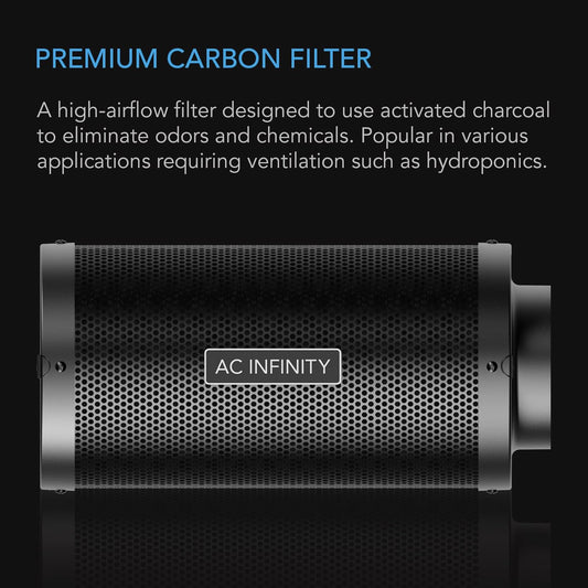 AC Infinity Air Carbon Filter 6" with Premium Australian Virgin Charcoal, for Inline Duct Fan, Odor Control, Hydroponics, Grow Rooms
