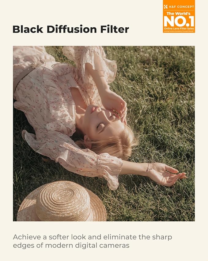 K&F CONCEPT 49mm Black Diffusion 1/4 Filter Mist Cinematic Effect Lens Filter with 28 Multi-Layer Coatings Compatible with Fujifilm X100 Lens Filter Adapter Ring (Nano-X Series)