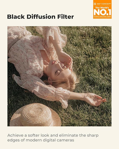 K&F CONCEPT 77mm Black Diffusion 1/4 Filter Mist Cinematic Effect Filter with 28 Multi-Layer Coatings Waterproof/Scratch Resistant for Video/Vlog/Portrait Photography
